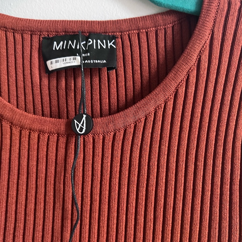 NWT | MINKPINK Alba Knit Midi V-neck Long Sleeve Bodycon Backlesss Dress, Size M - Picture 5 of 6